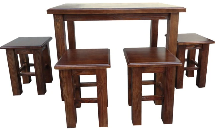 Stół drewniany STM-2b + taboret XL, patyna brąz retro
